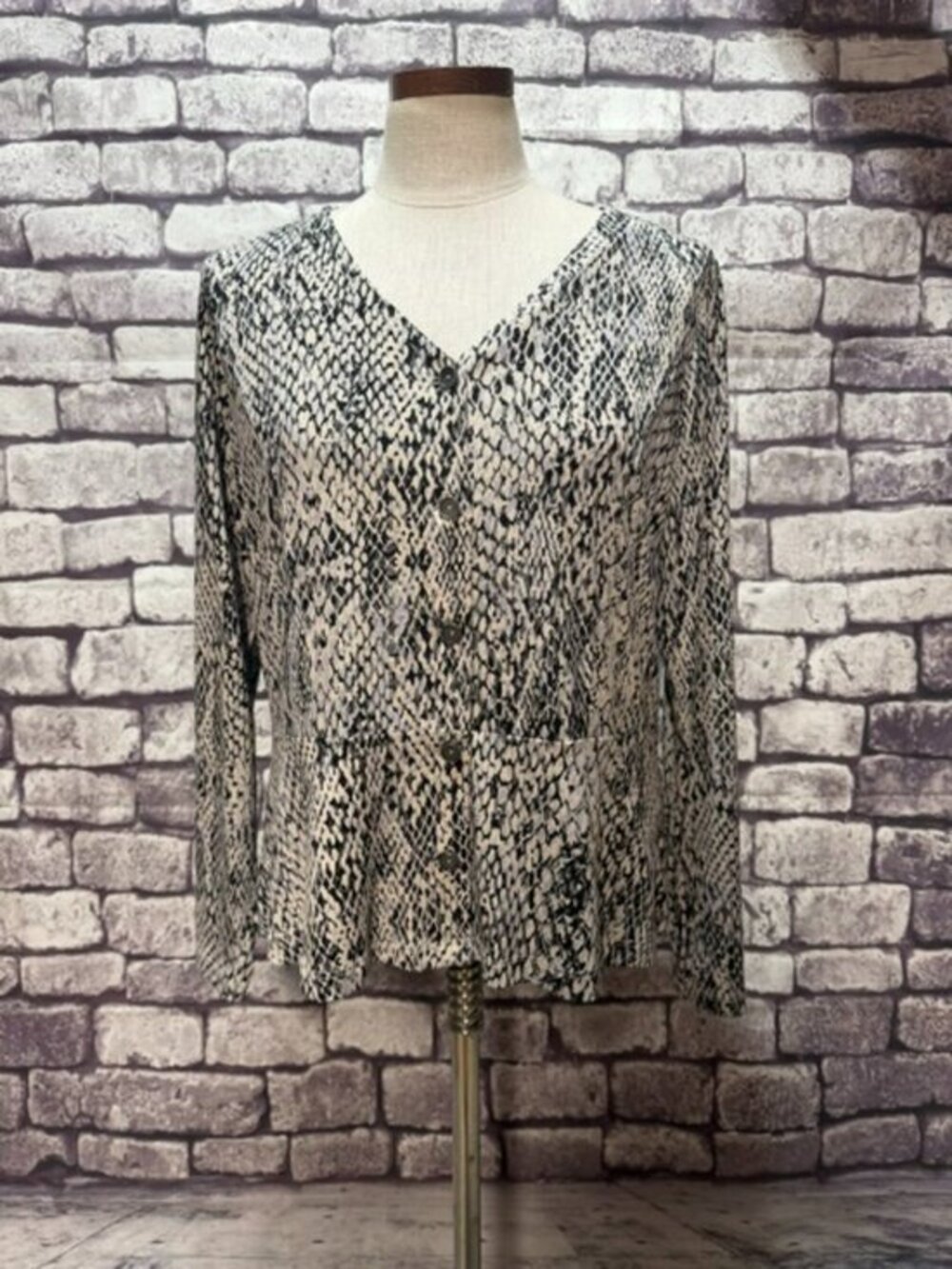 Susan Graver Black & Gray Long Sleeve Cardigan Sweater Size M